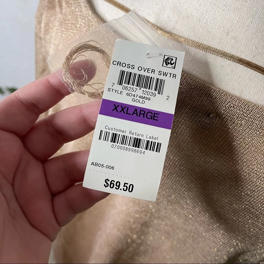 International Concepts INC Womens Gold Metallic Long Sleeve Scoop Neck Faux Wrap - Picture 13 of 15